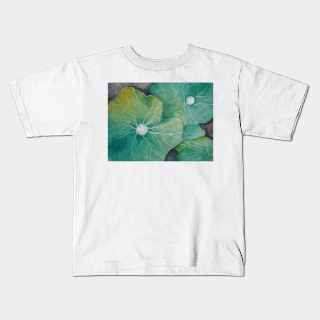 In Rosemary's Garden - Nasturtium Leaf with Dew Drops Kids T-Shirt by Heatherian